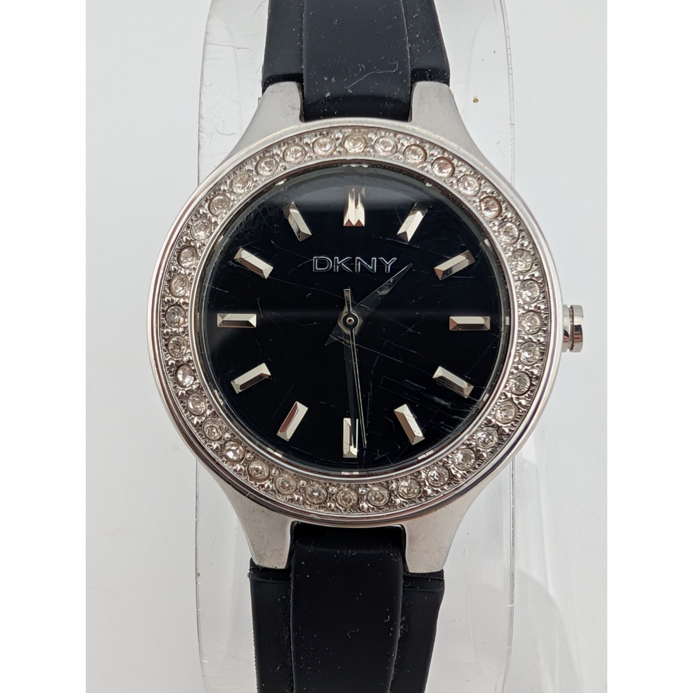 DKNY Women's Watch 30mm Case Black Silicone Band NY-8143 New Battery